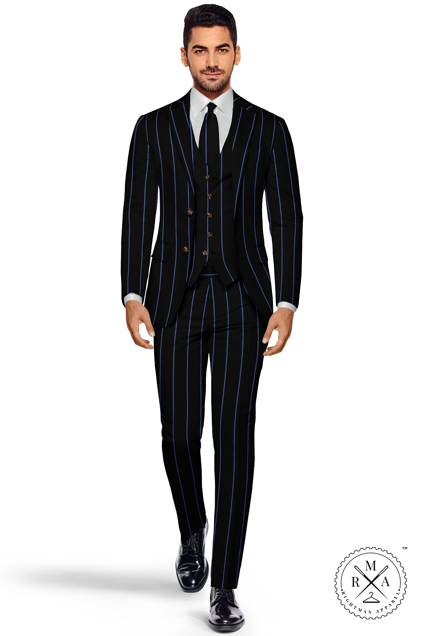 Navy Blue Three Piece Suit With Lapis Stripes SU46