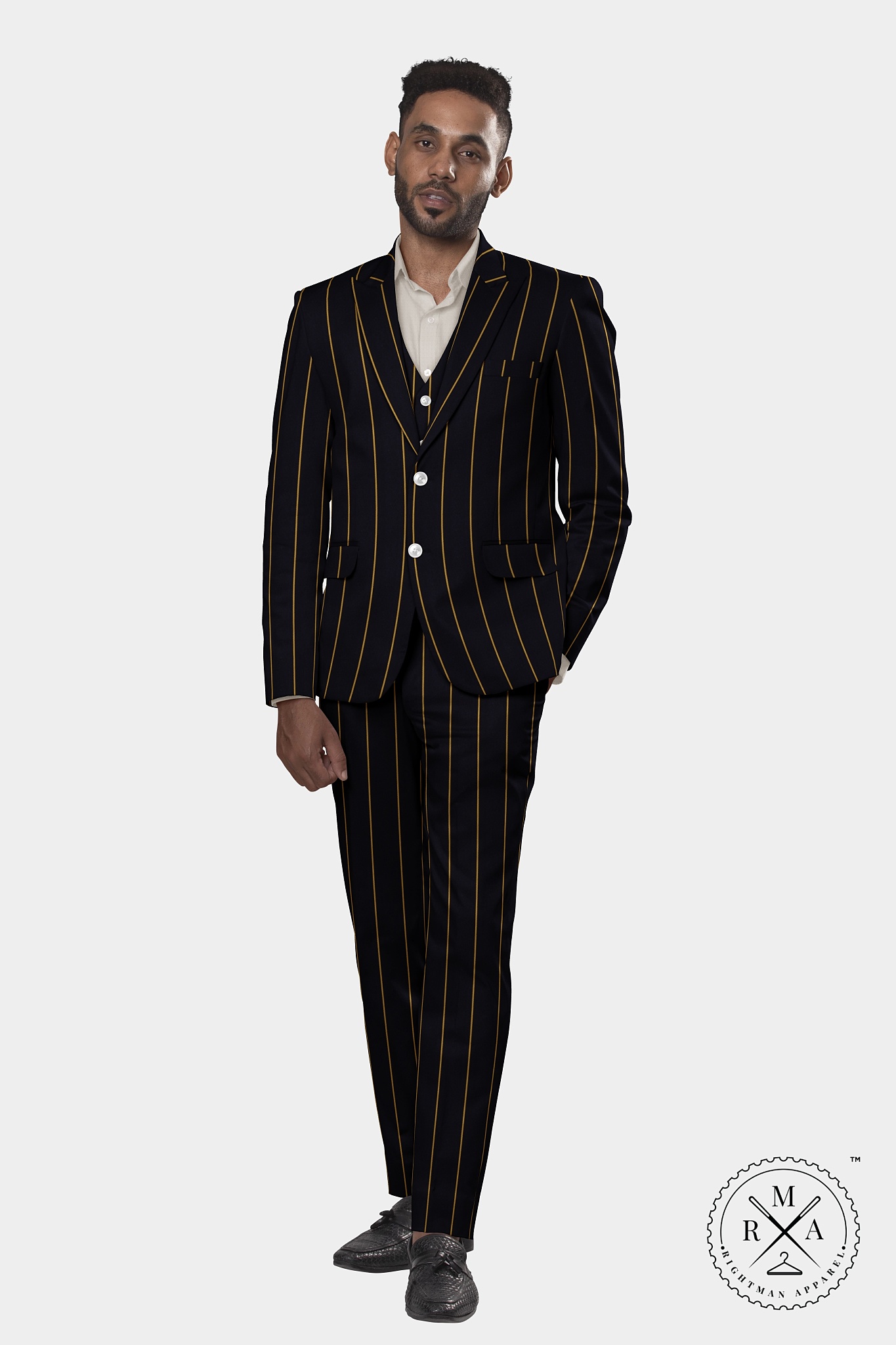 Black TR Three Piece Suit With Yellow Lines SU47