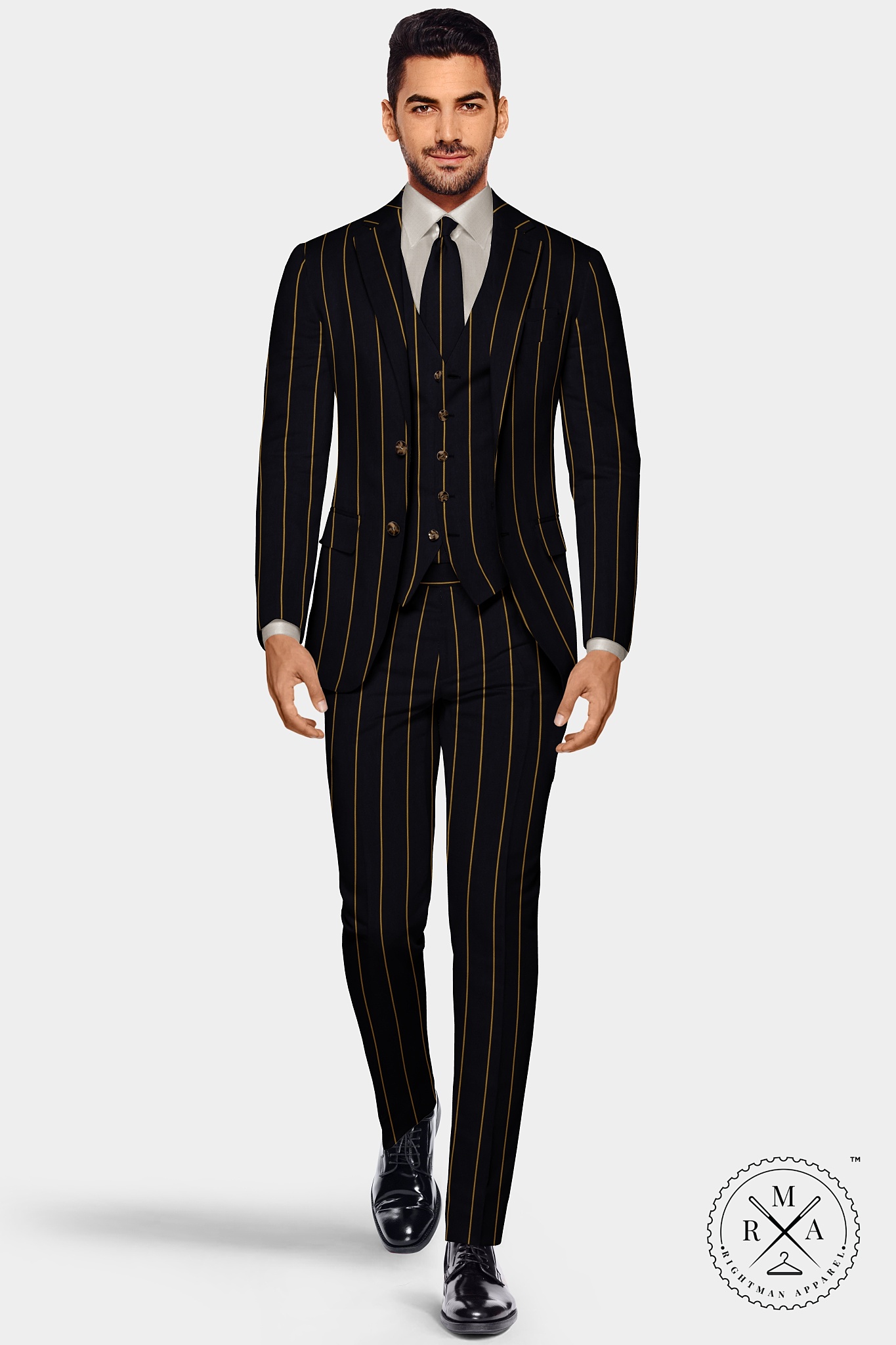 Black TR Three Piece Suit With Yellow Lines SU47