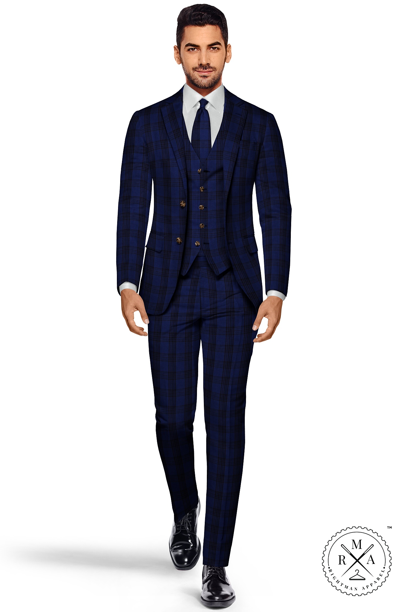 Blue TR Three Piece Suit With Black Glen Checks SU65