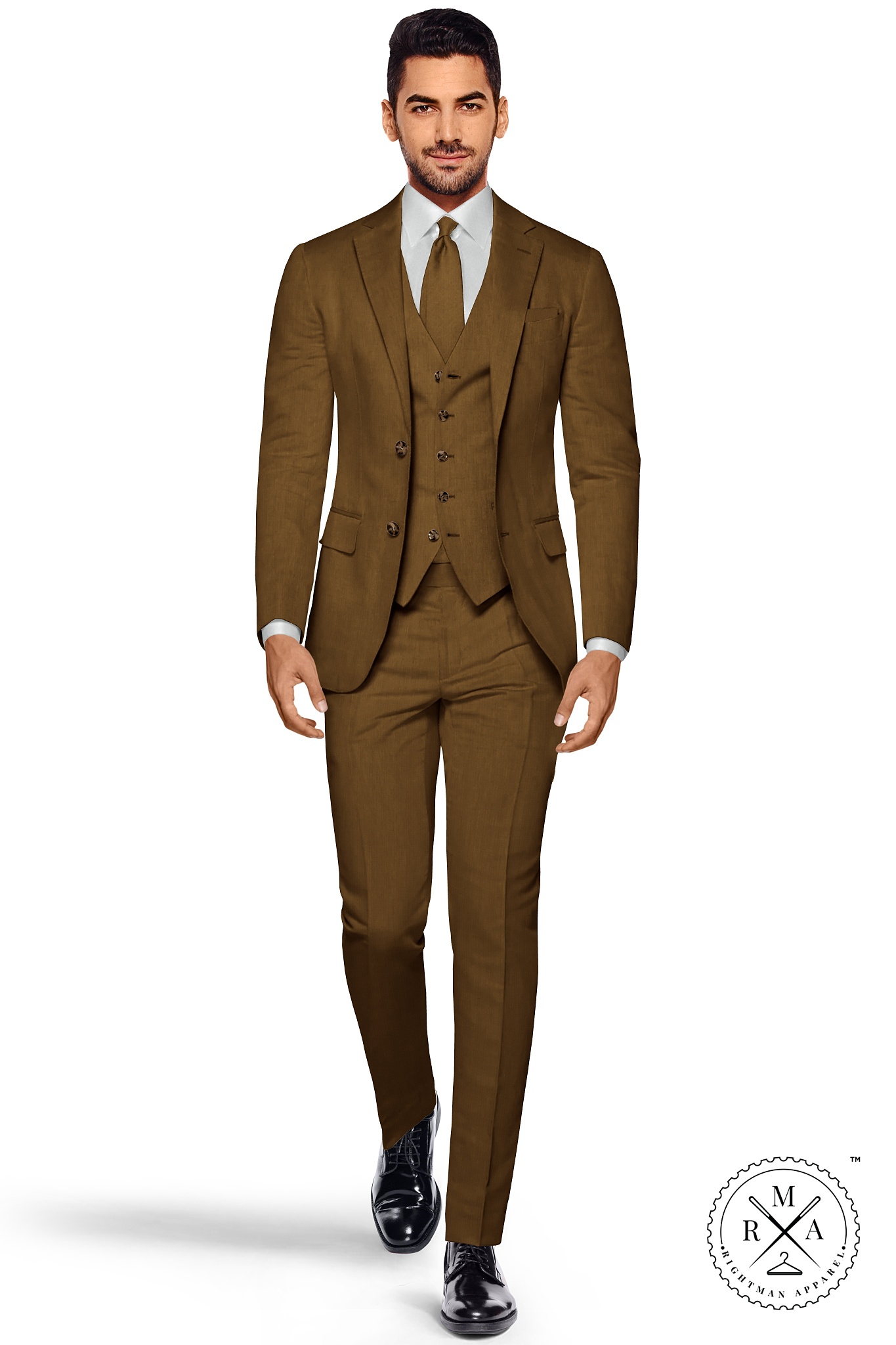 Brown Textured Three Piece Suit SU143