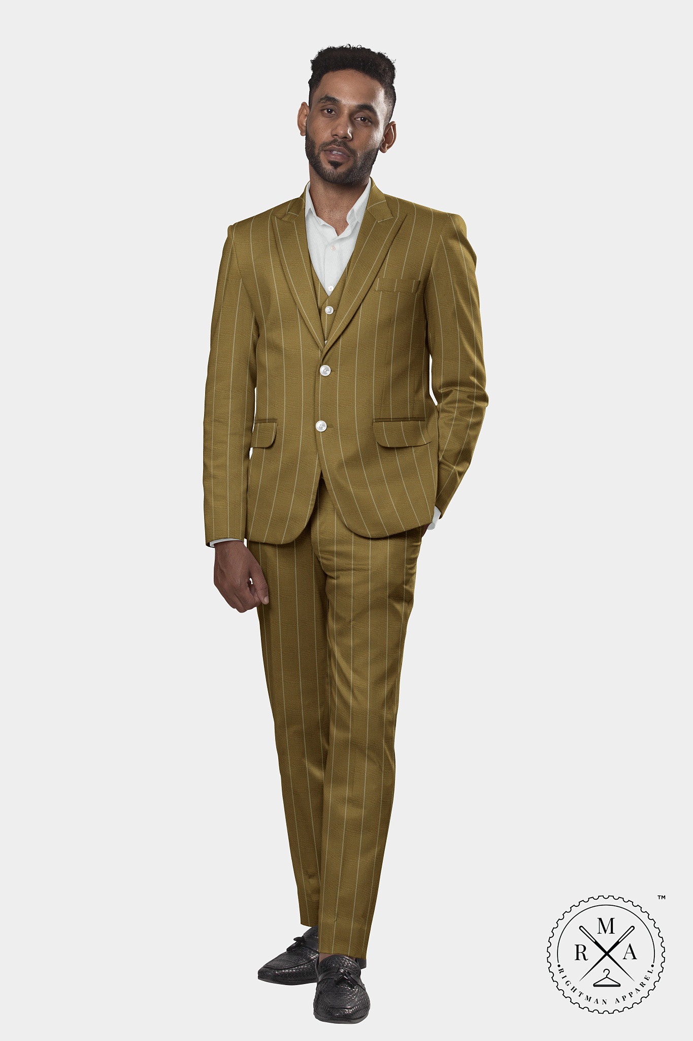 Brown Striped Three Piece Suit SU248