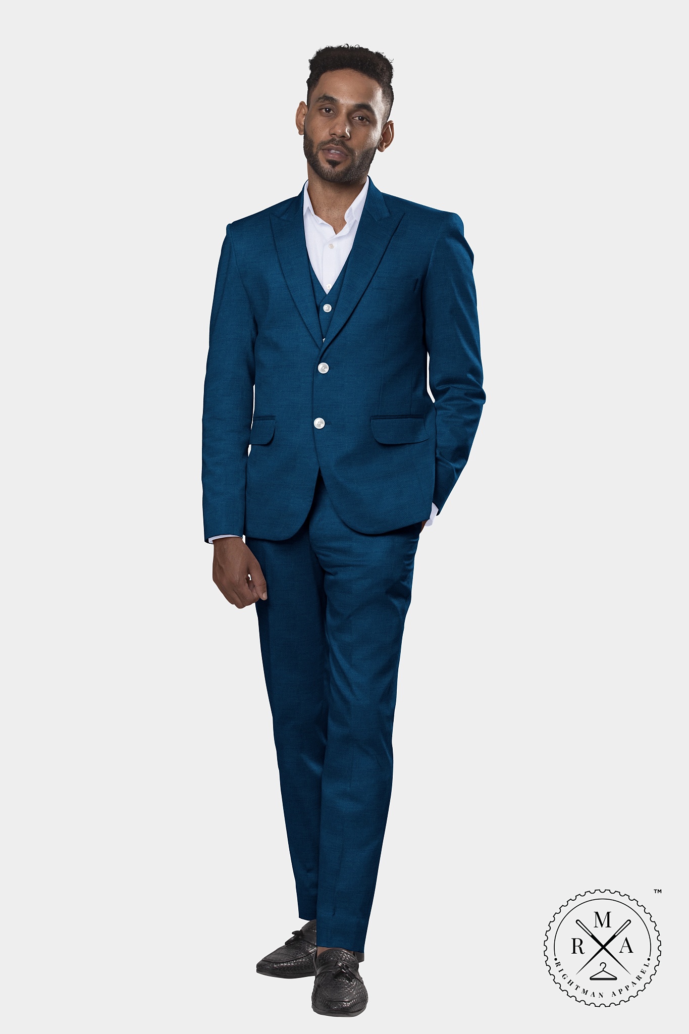 Blue Linen Three Piece Suit SU253