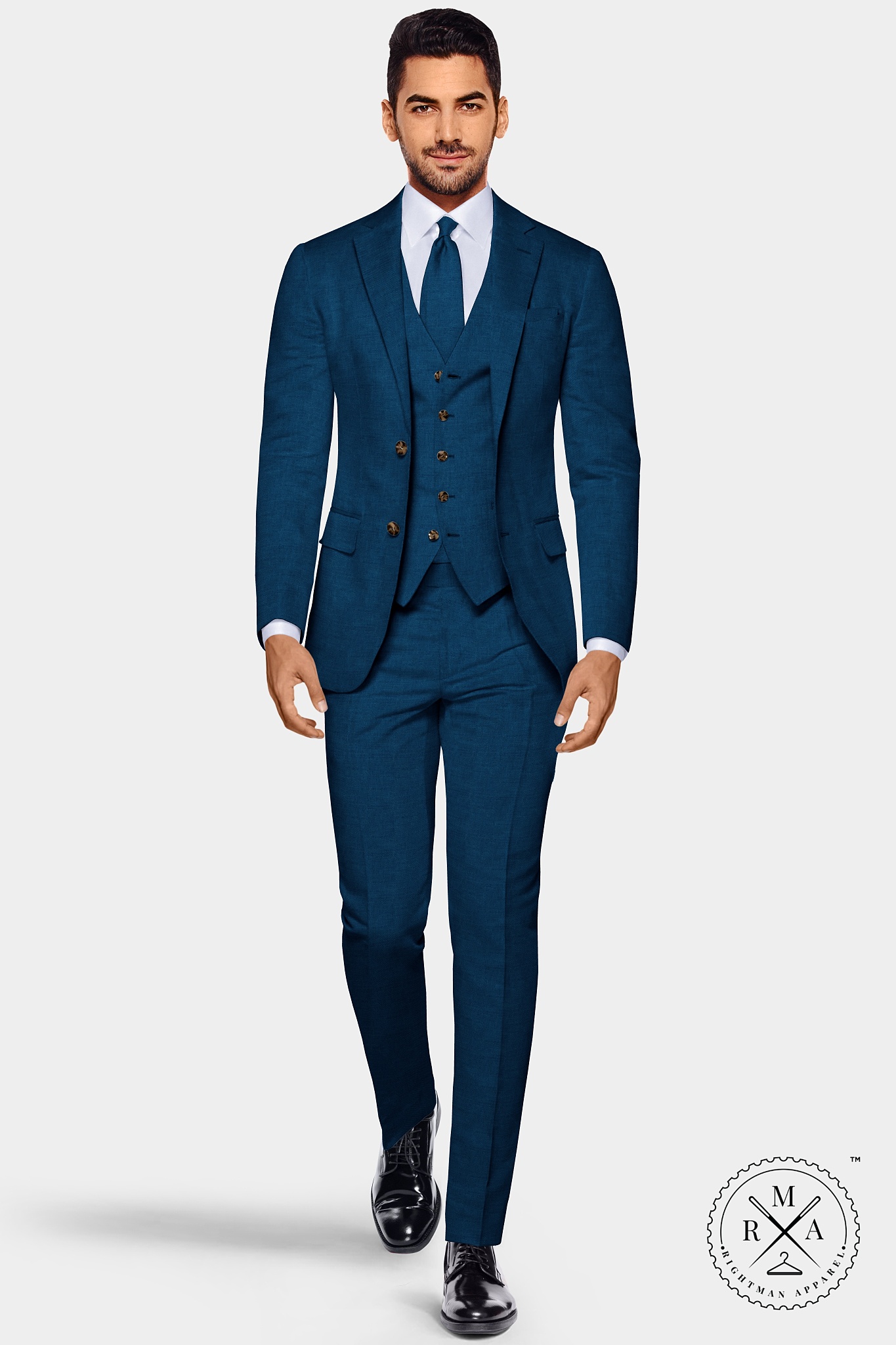 Blue Linen Three Piece Suit SU253