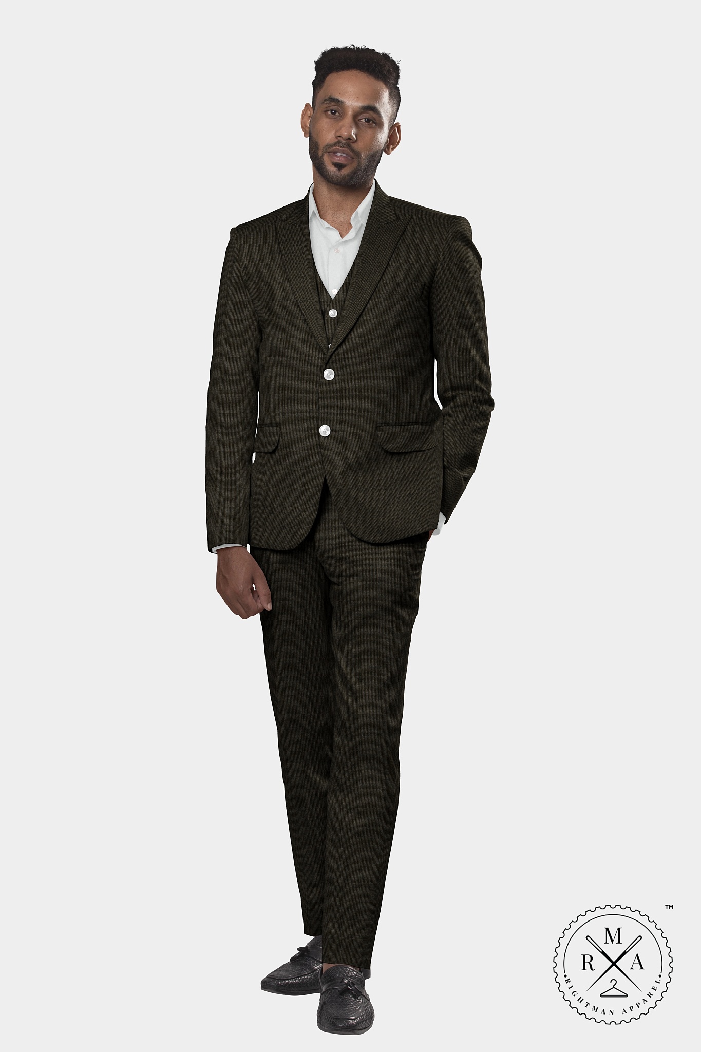 Brown Black Textured Three Piece Suit SU279