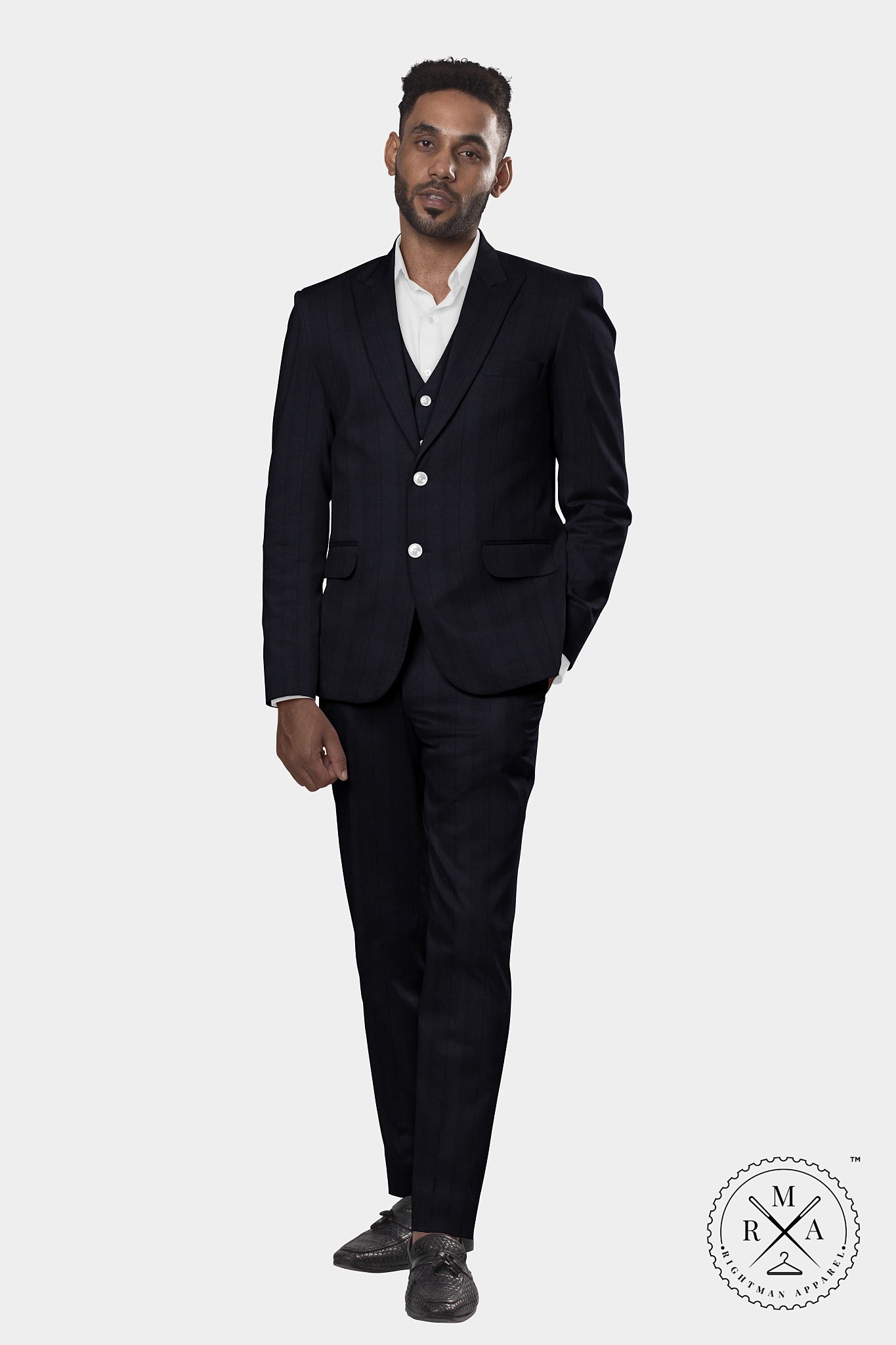 Black contrast lining Three Piece Suit SU304