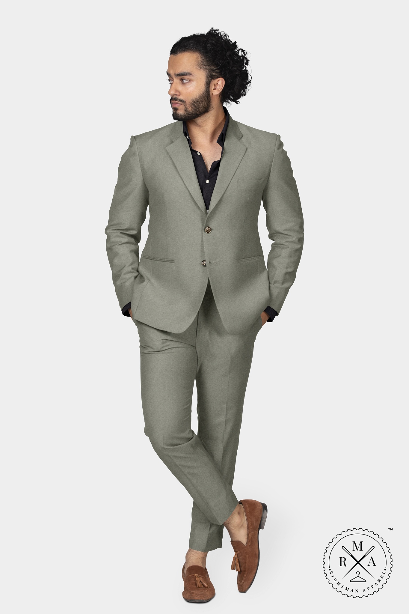 Olive Velvet Two Piece Suit SU292