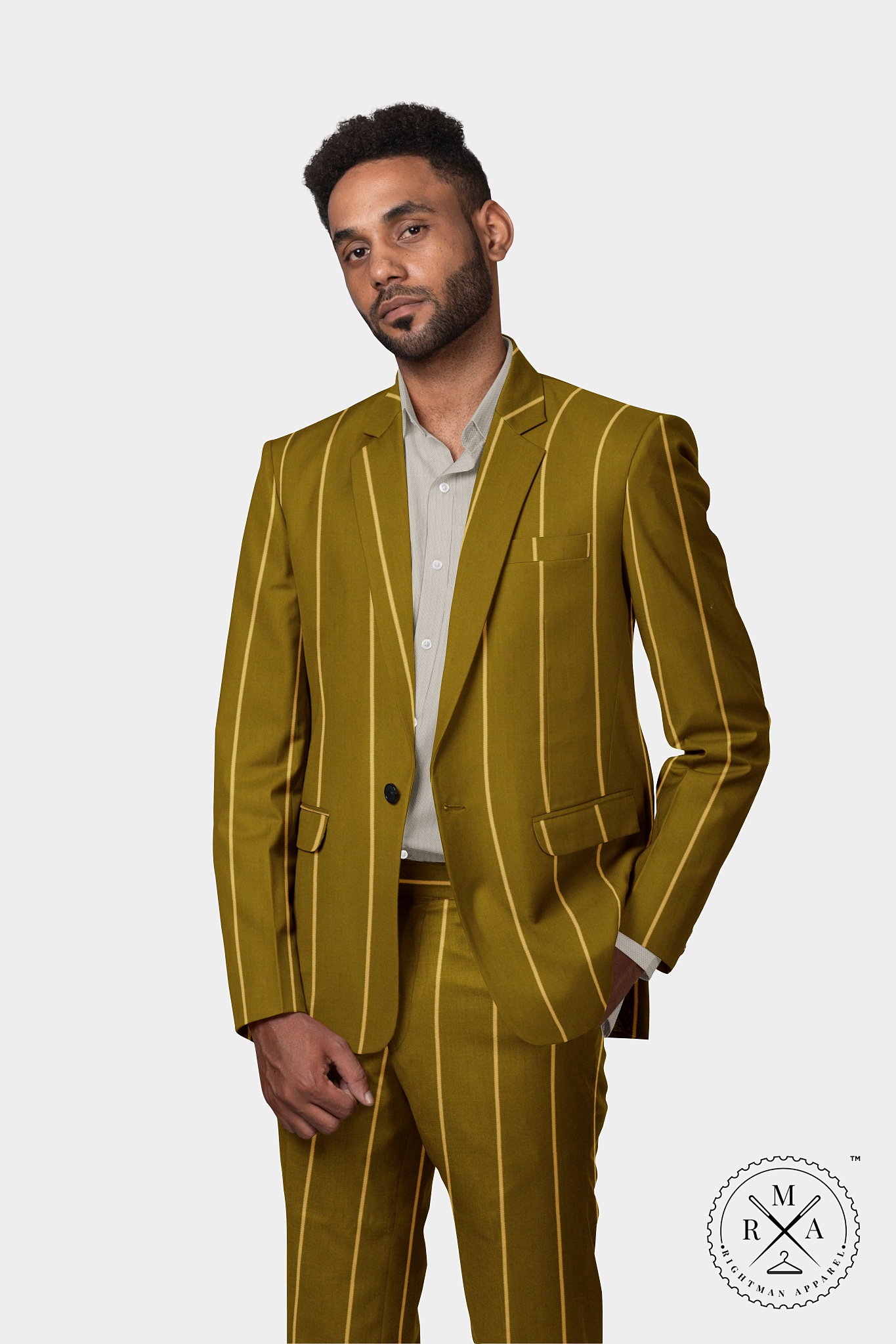 Dijon Yellow TR Two Piece Suit With Stripes SU45