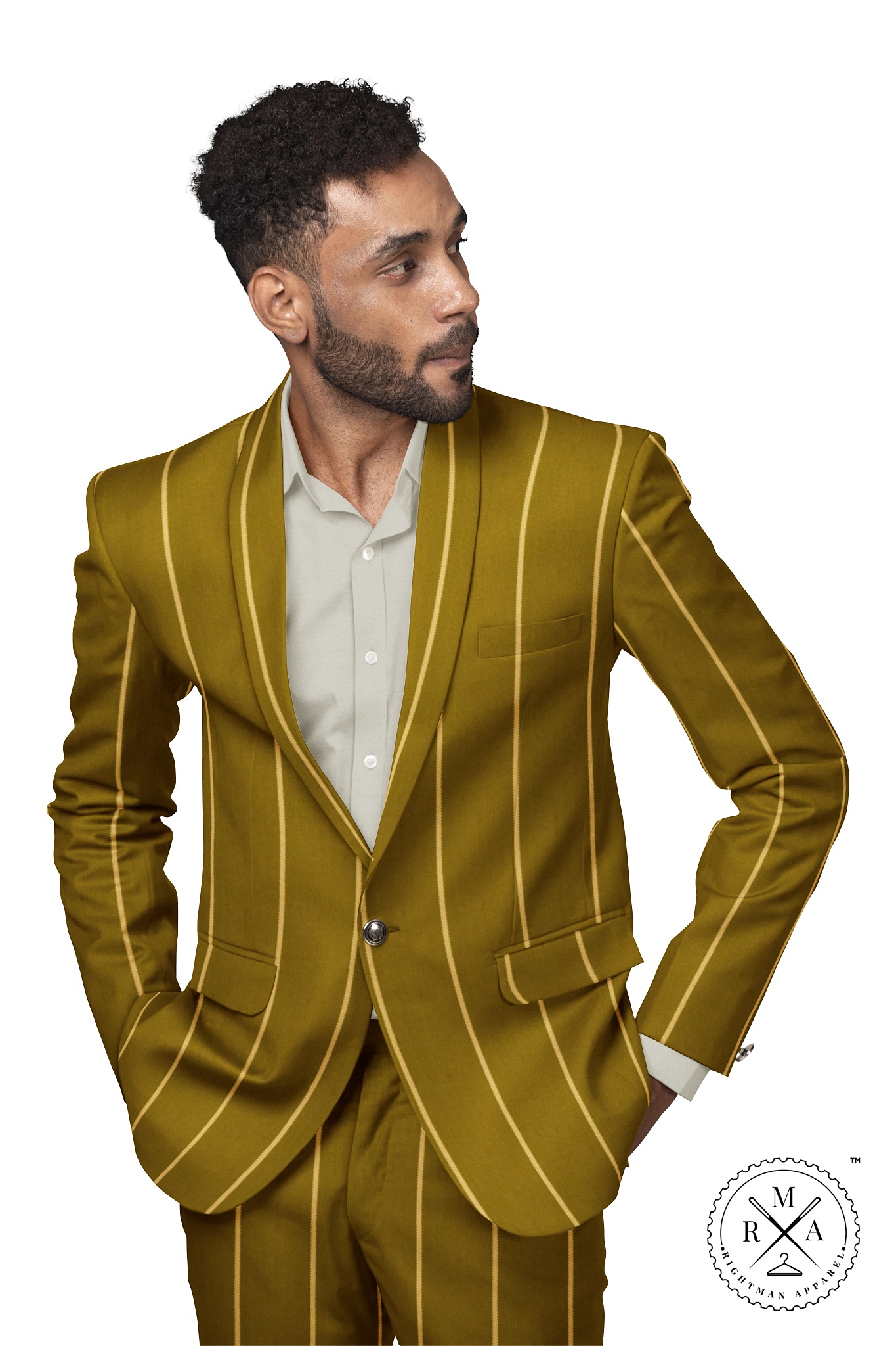 Dijon Yellow TR Two Piece Suit With Stripes SU45