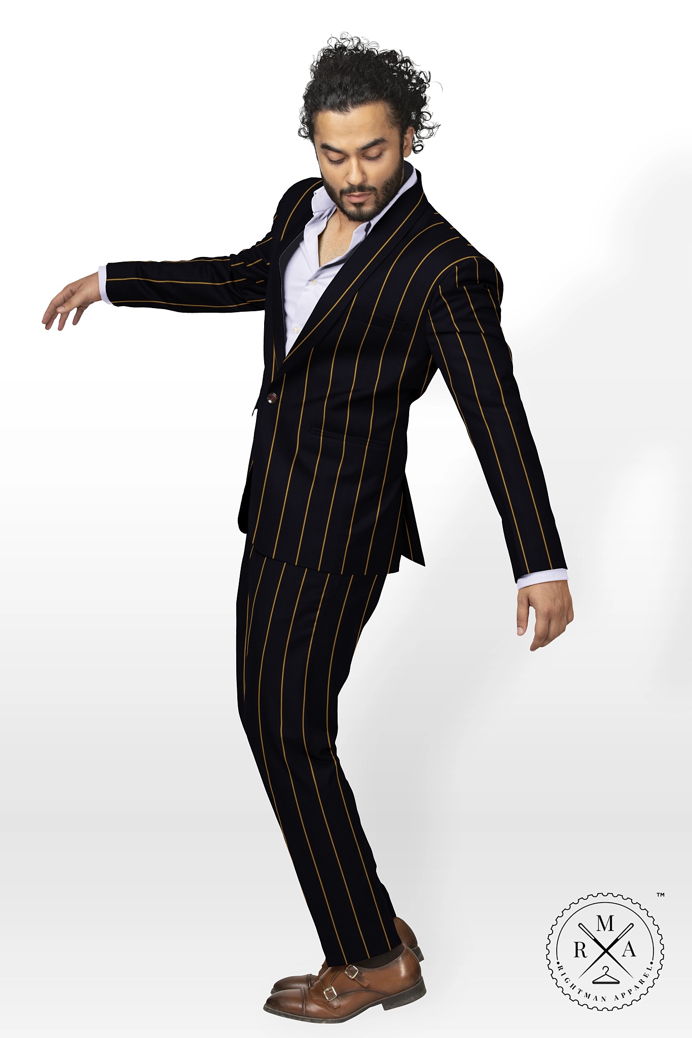 Black TR Two Piece Suit With Yellow Lines SU47