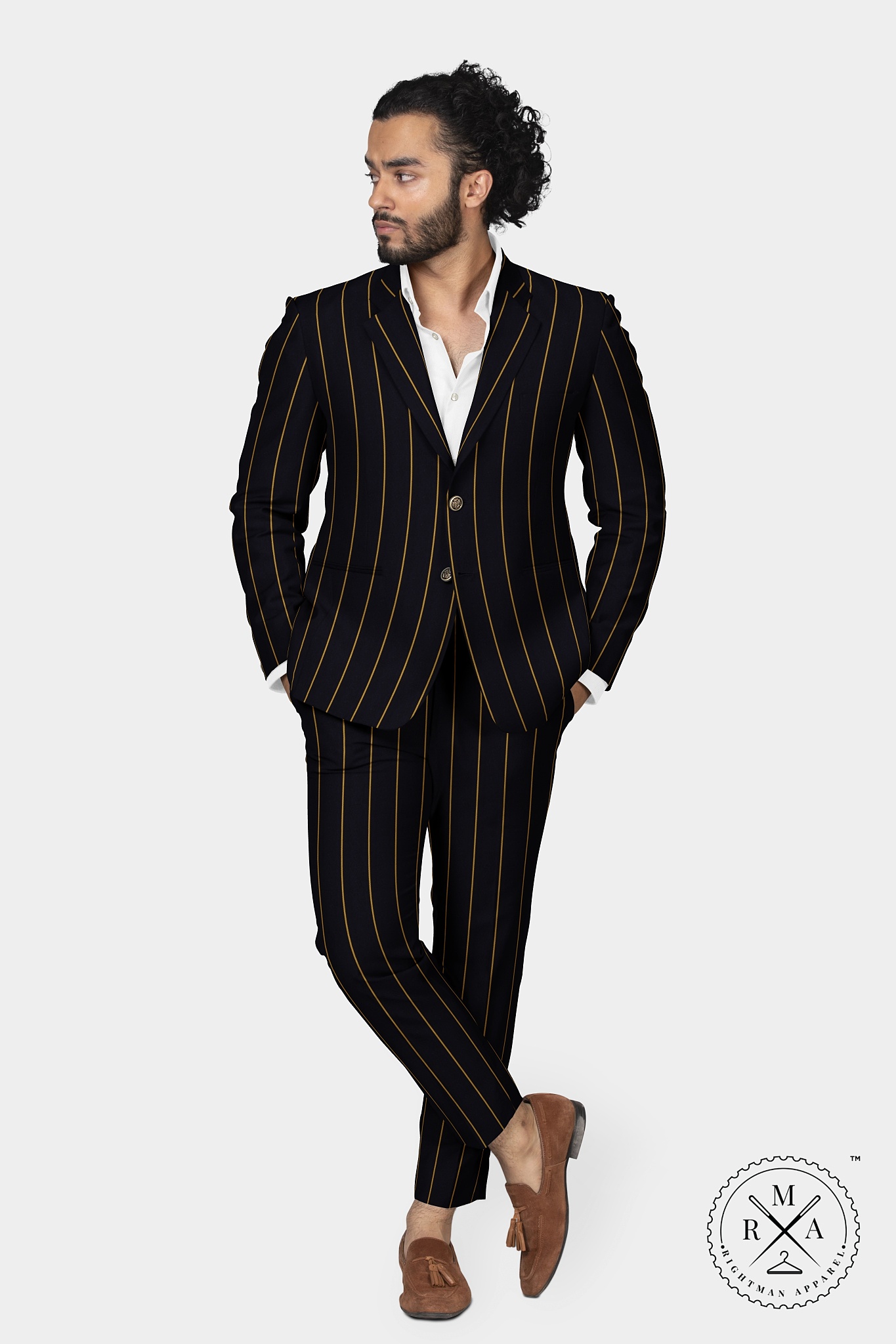 Black TR Two Piece Suit With Yellow Lines SU47