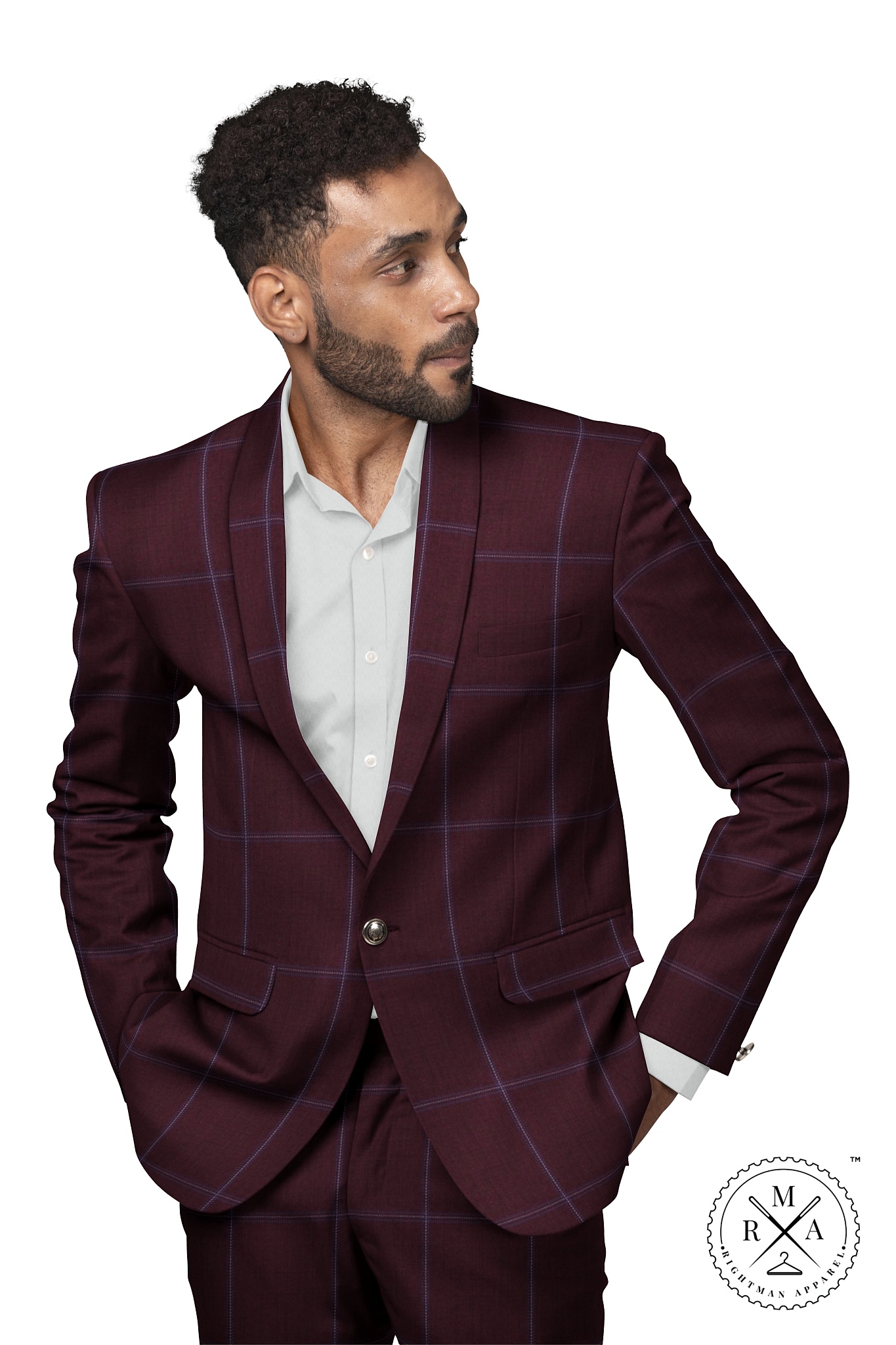 Royal Wine Two Piece Suit With Windowpane Pattern SU55