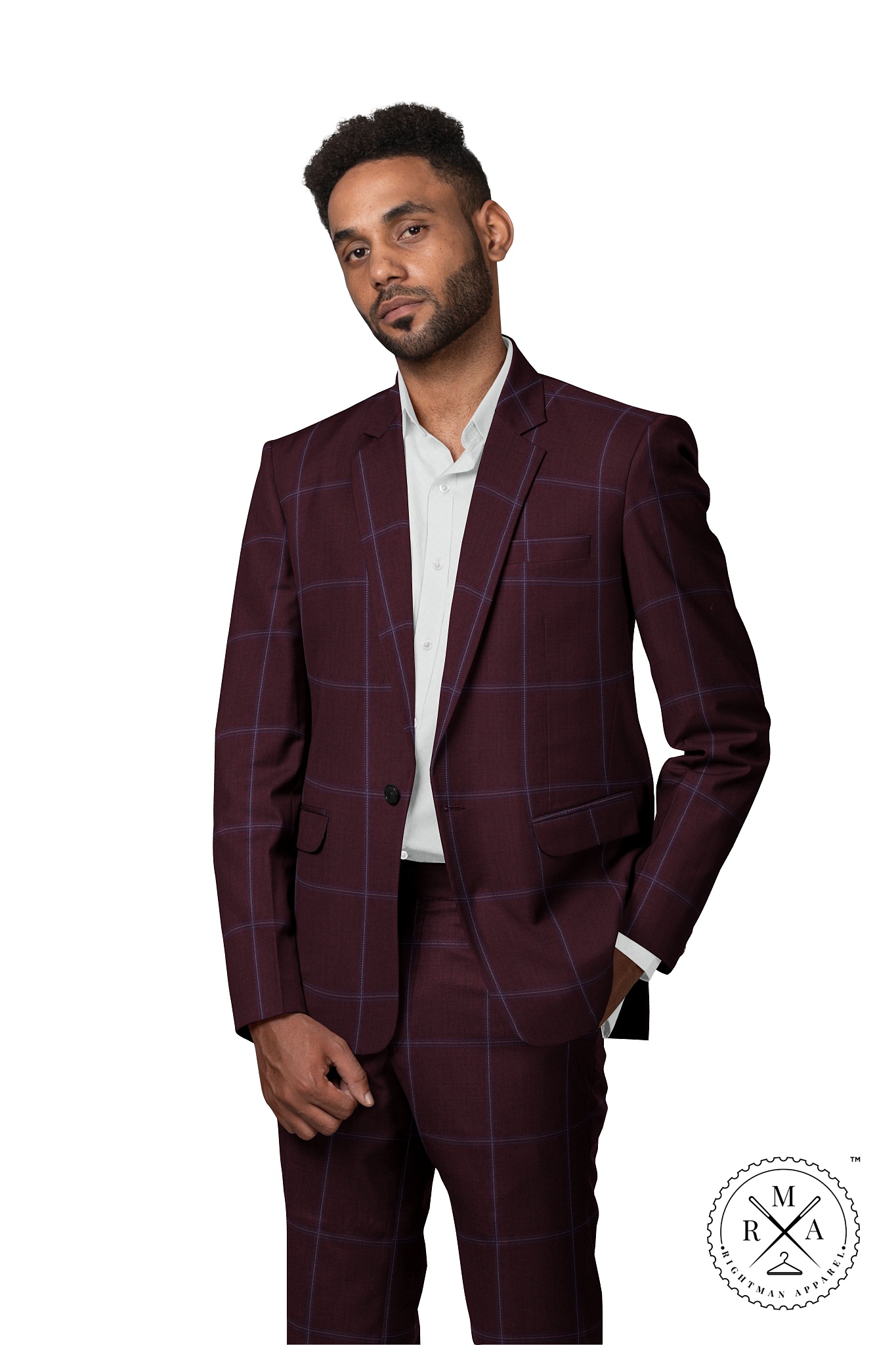 Royal Wine Two Piece Suit With Windowpane Pattern SU55