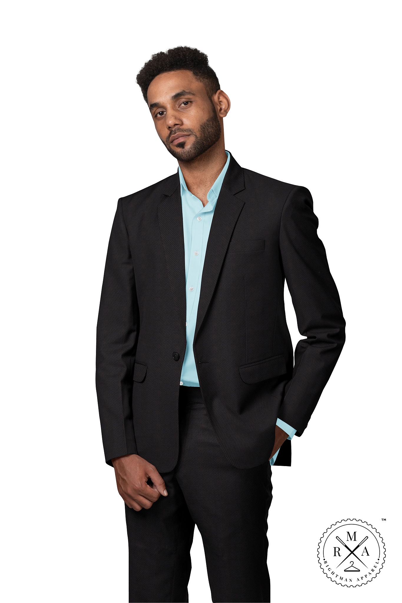 Black Two Piece Suit With Birdseye Pattern SU60