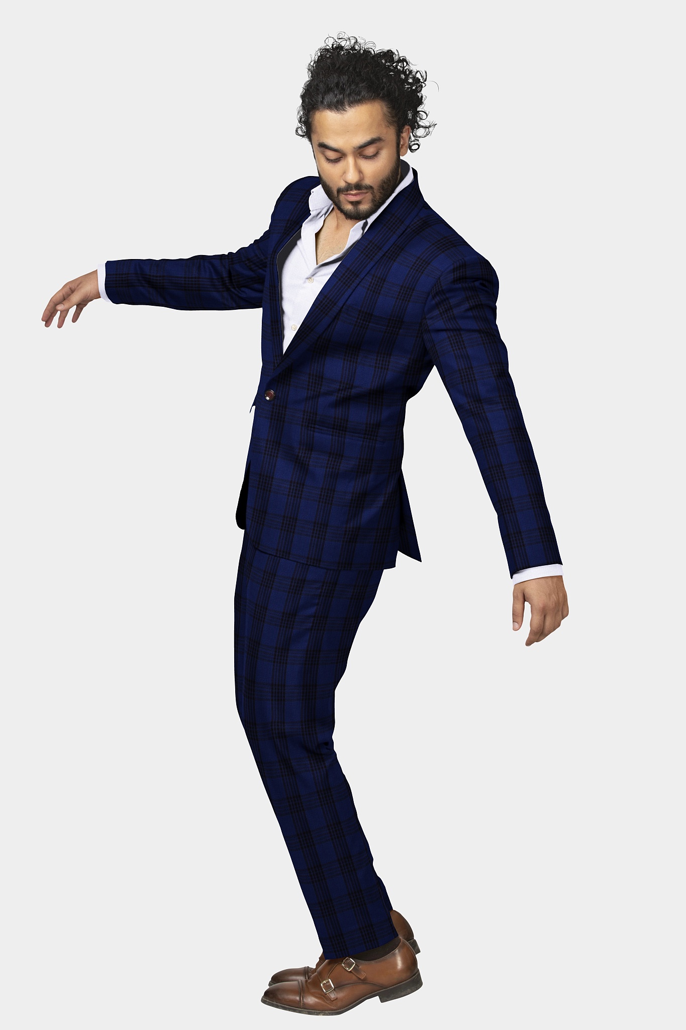 Blue TR Two Piece Suit With Black Glen Checks SU65