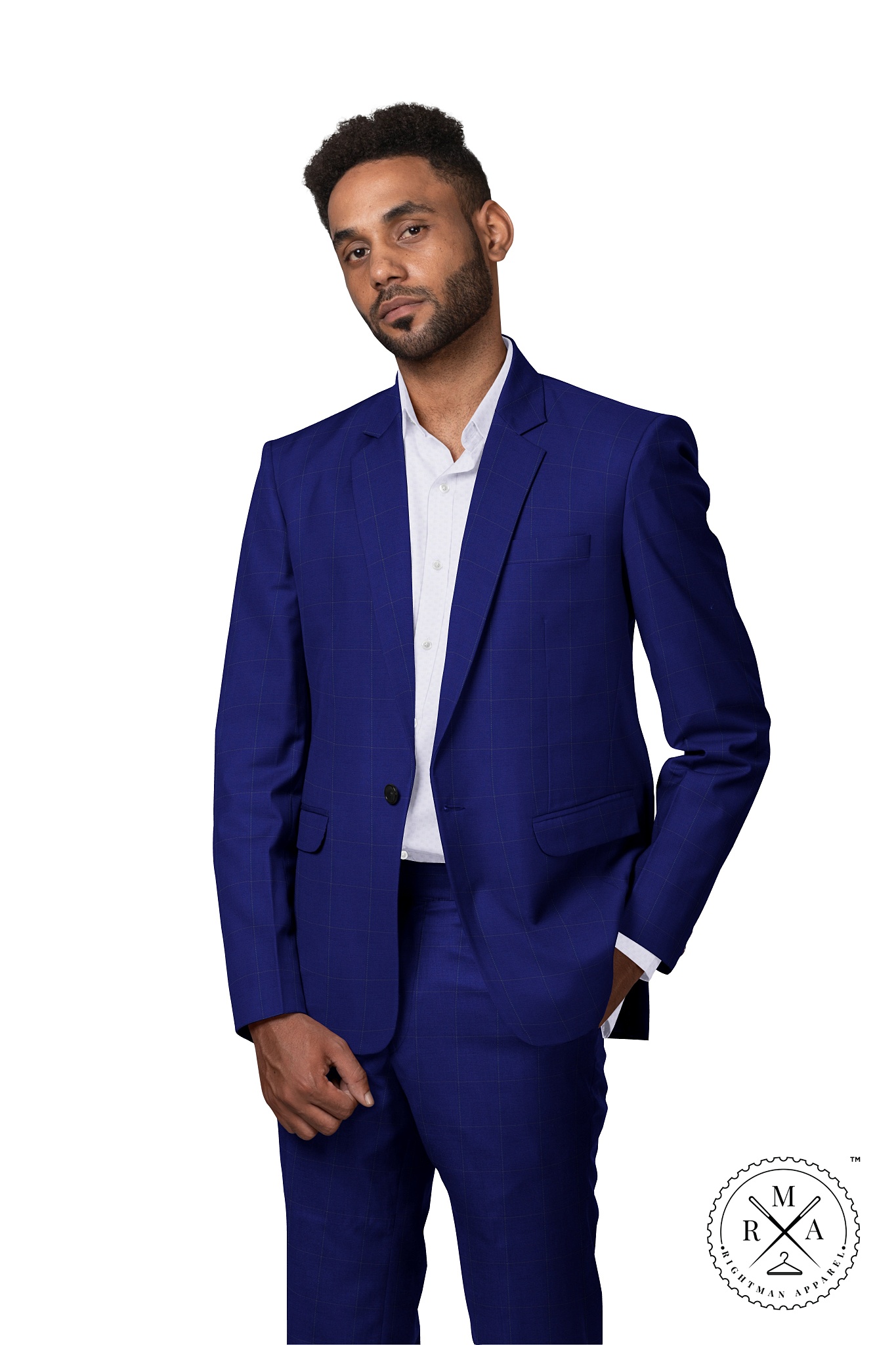 Blue Two Piece Suit With White Dotted Checks SU68