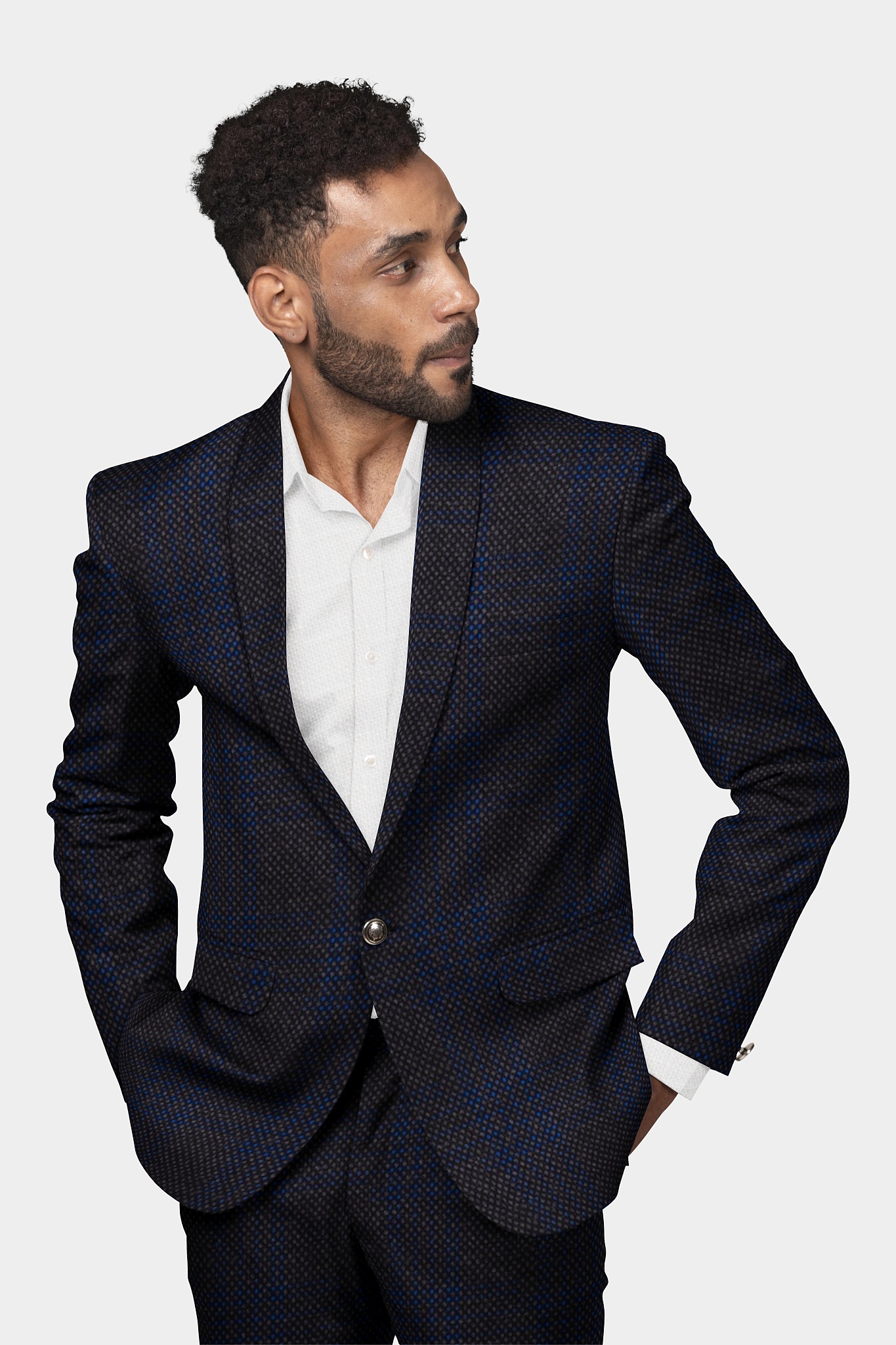 Blue TR Two Piece Suit With Brown Checks SU76