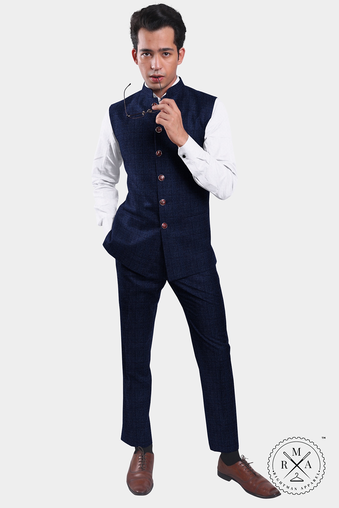 Buy Rohit Bal Limited Men Navy Blue Self Striped Pure Cotton Nehru Jacket -  Nehru Jackets for Men 7024444 | Myntra